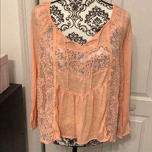 SOLD 💜FINAL PRICE! Pink lace peasant top